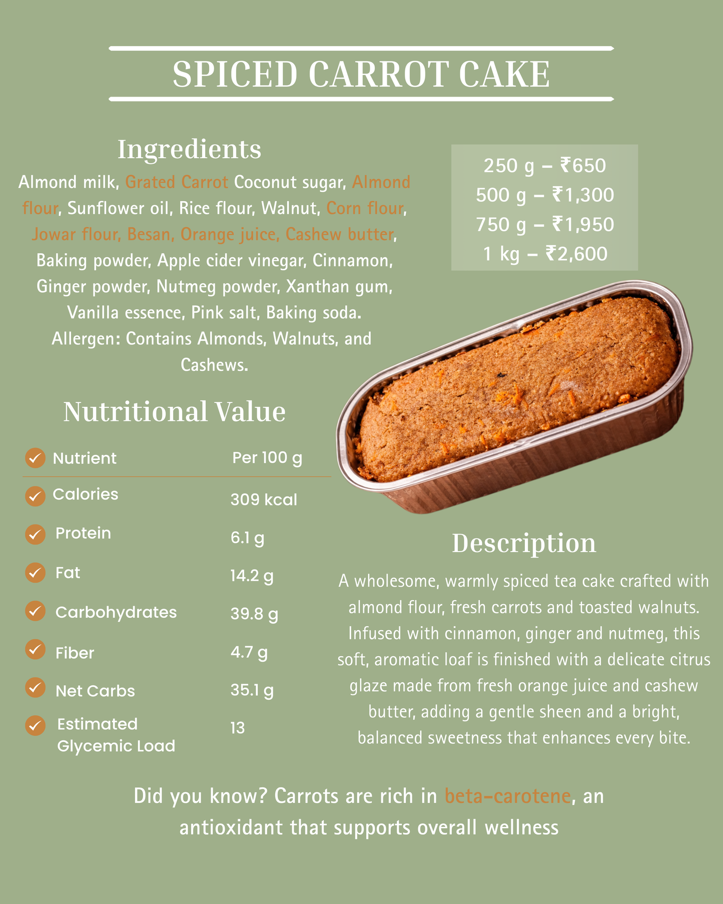 Carrot Walnut Nourish Tea Cake