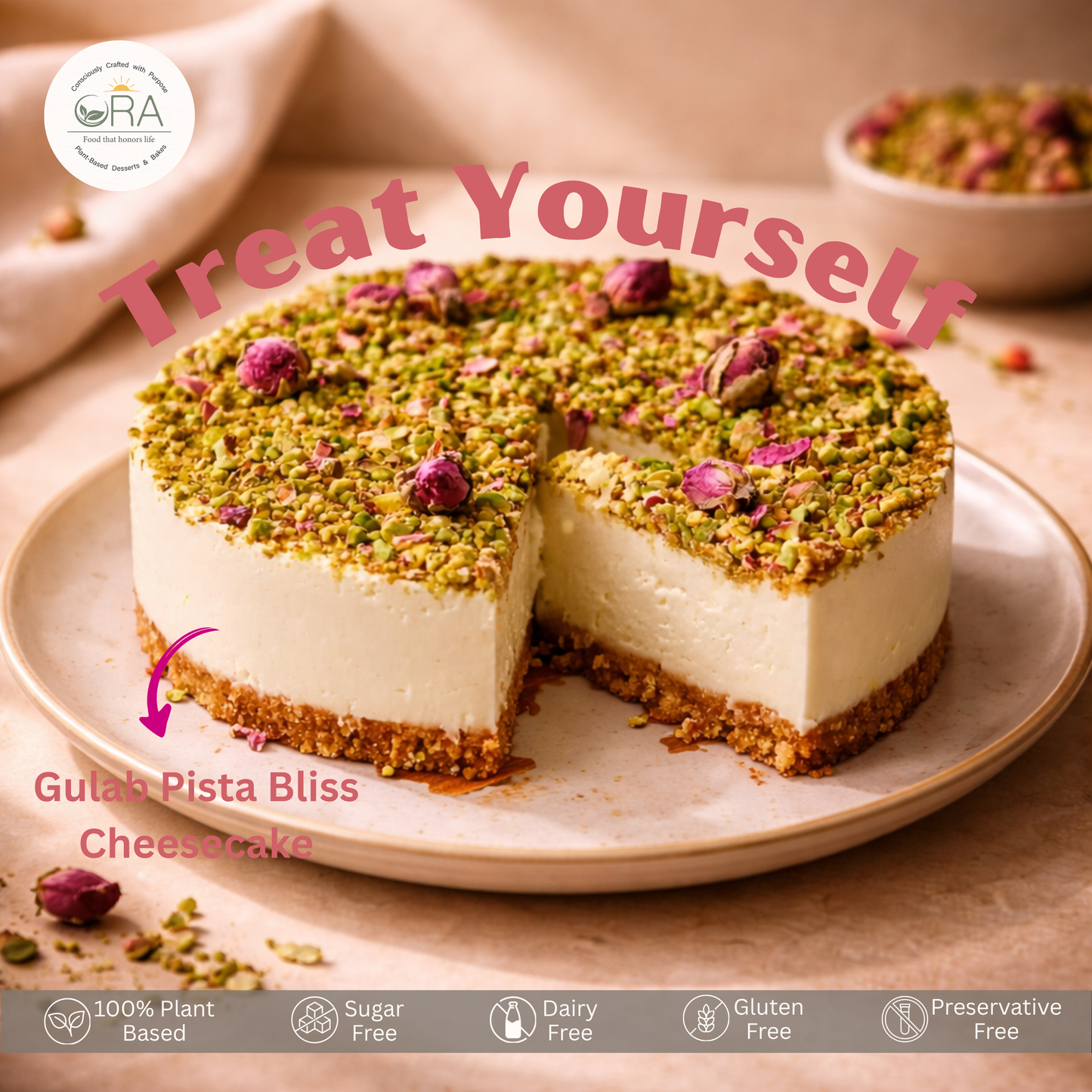 Gulab Pista Bliss Cheesecake