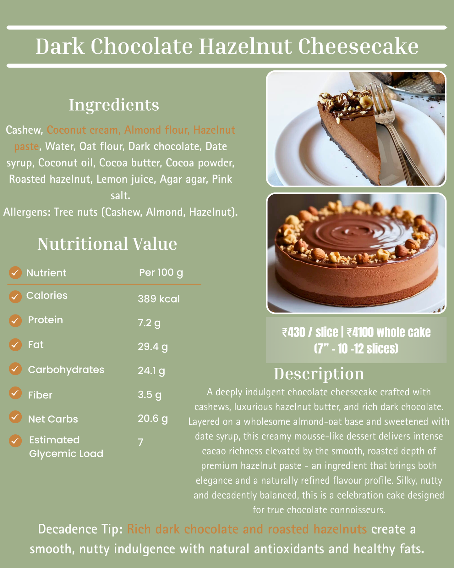 Dark Chocolate Hazelnut Cheesecake