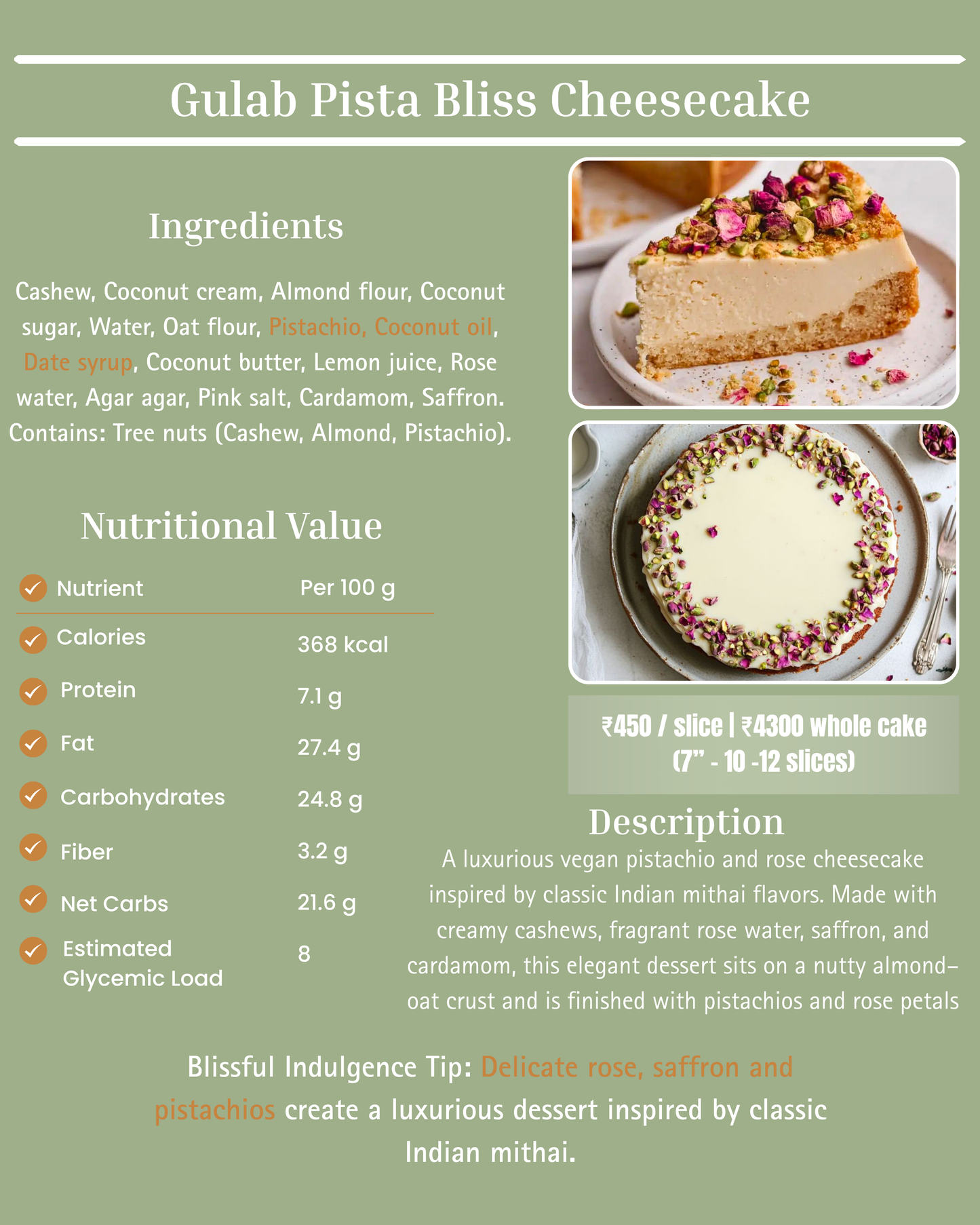 Gulab Pista Bliss Cheesecake